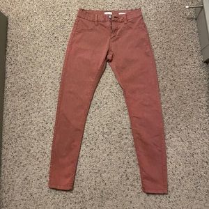 orange burgundy skinny jeans
